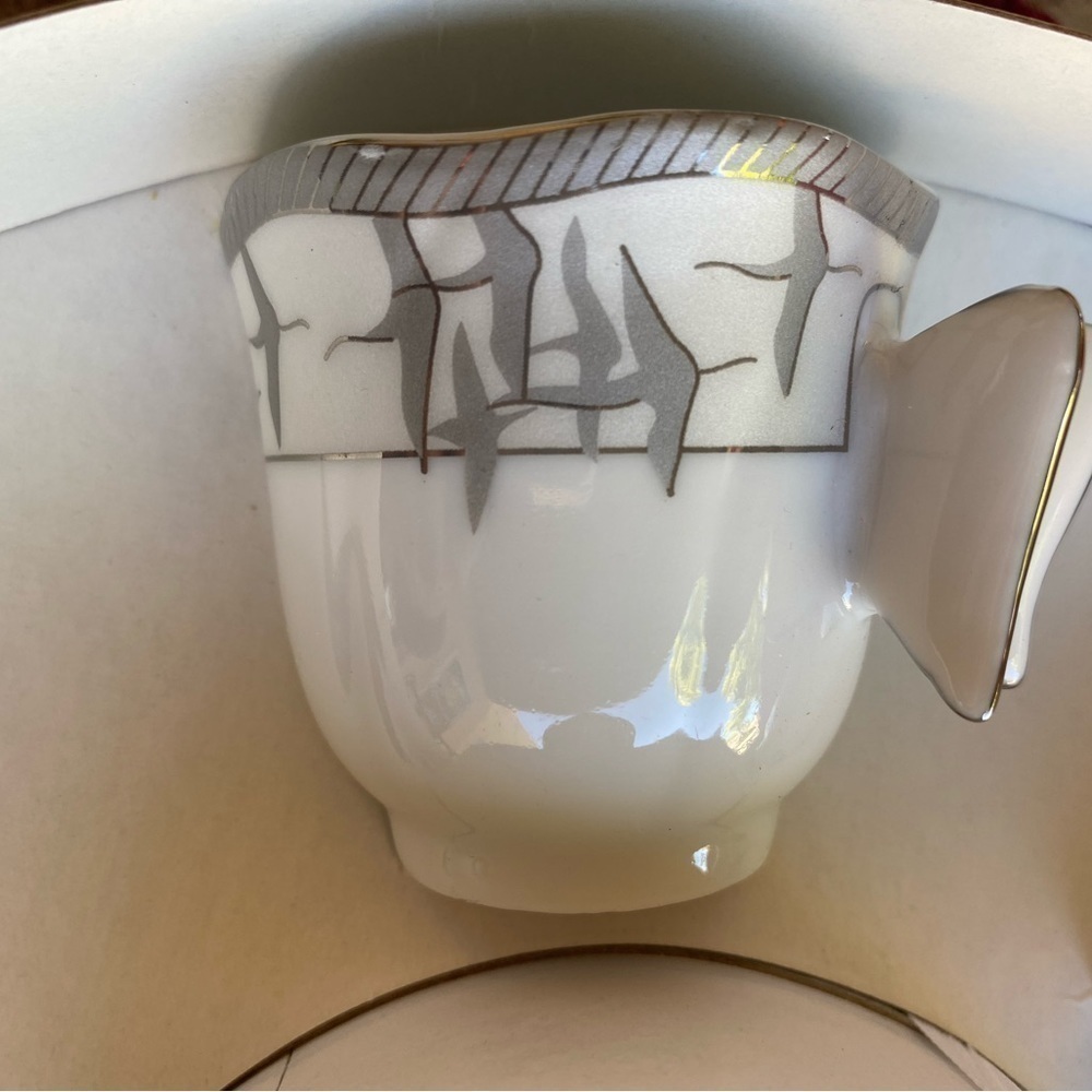 COFFEE by A.I. Vintage Espresso Porcelain Set of 6 Cups&Saucers White Silver NEW - Picture 5 of 8